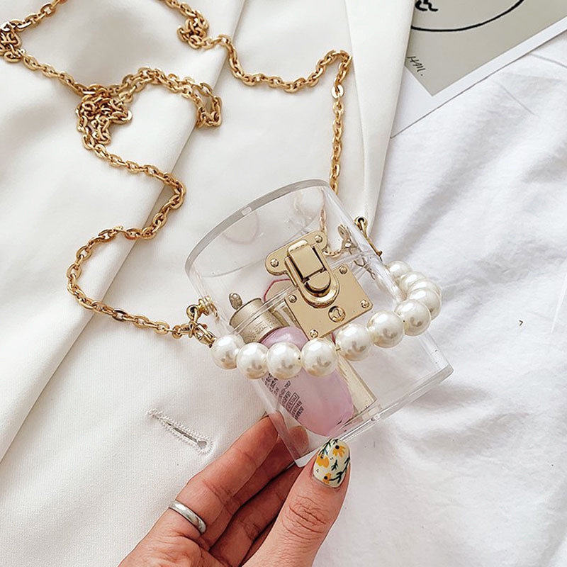 Túi Đeo Vai Bằng Pvc Trong Suốt Đính Ngọc Trai Phối Dây Xích Cá Tính Dành Cho Nữ | BigBuy360 - bigbuy360.vn