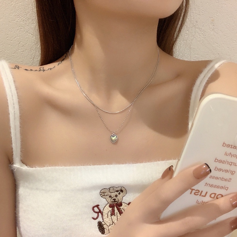 Vòng cổ MANYUE bằng bạc 925 mặt dây hình trái tim phong cách Hàn Quốc thời trang cho nữ