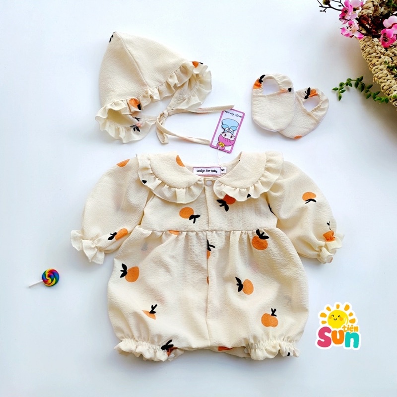 𝗧𝗮̣̆𝗻𝗴 𝗺𝘂̃ 𝘃𝗮̀ 𝗴𝗶𝗮̀𝘆 𝘃𝗮̉𝗶 Size 3-12kg  Vải đũi xốp hạt nhẹ mát  Body cho bé gái sơ sinh