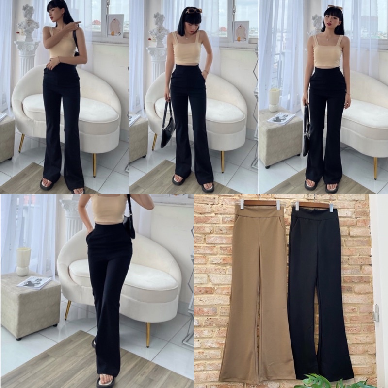 Quần loe Đen form dài tôn dáng chất vải dày dặn có style hàn ullzang đơn giản dễ mix và phối đồ