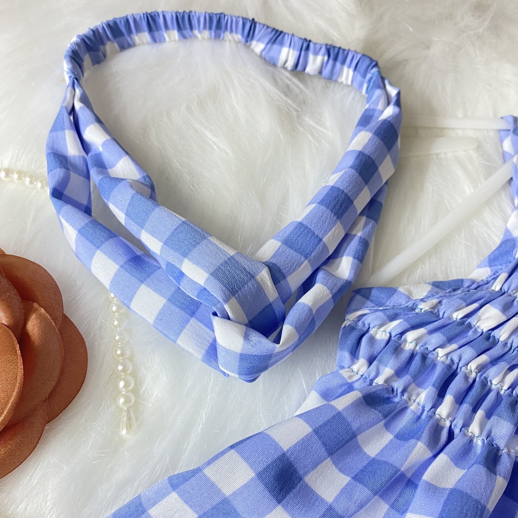 Set đồ thiết kế bé gái, bộ đồ bé gái bay caro xanh Thôi Nôi, Sinh Nhật 8-23kg Angel Baby Thời Trang Thiết Kế