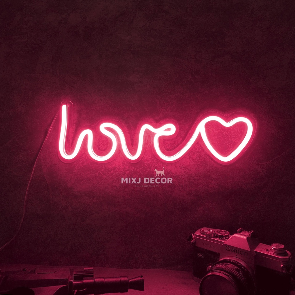 Đèn led Neon trang trí | Chữ led love trái tim | 15x35cm | Decor phòng ngủ| Đèn ngủ đèn bàn| Quà Tặng Cực Chất- Mixj