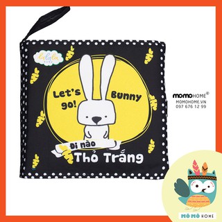 Sách vải Mô Mô Home kích thích thị giác Đi nào thỏ trắng - Let's go bunny