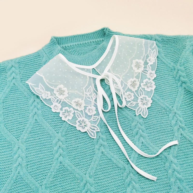 Cổ Áo Sơ Mi Giả Thêu Hoa Phối Ren Có Thể Tháo Rời Thời Trang Cho Nữ