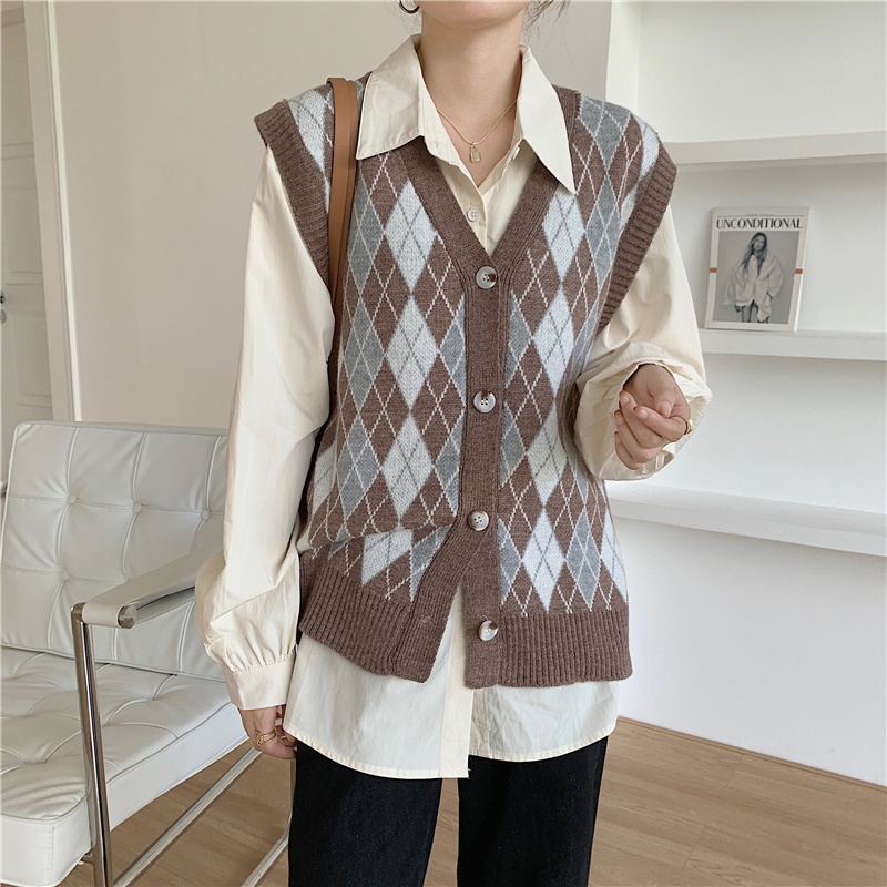 SUXI Áo Len Không Tay Cổ Chữ V Thời Trang Hàn Quốc Cho Nữ