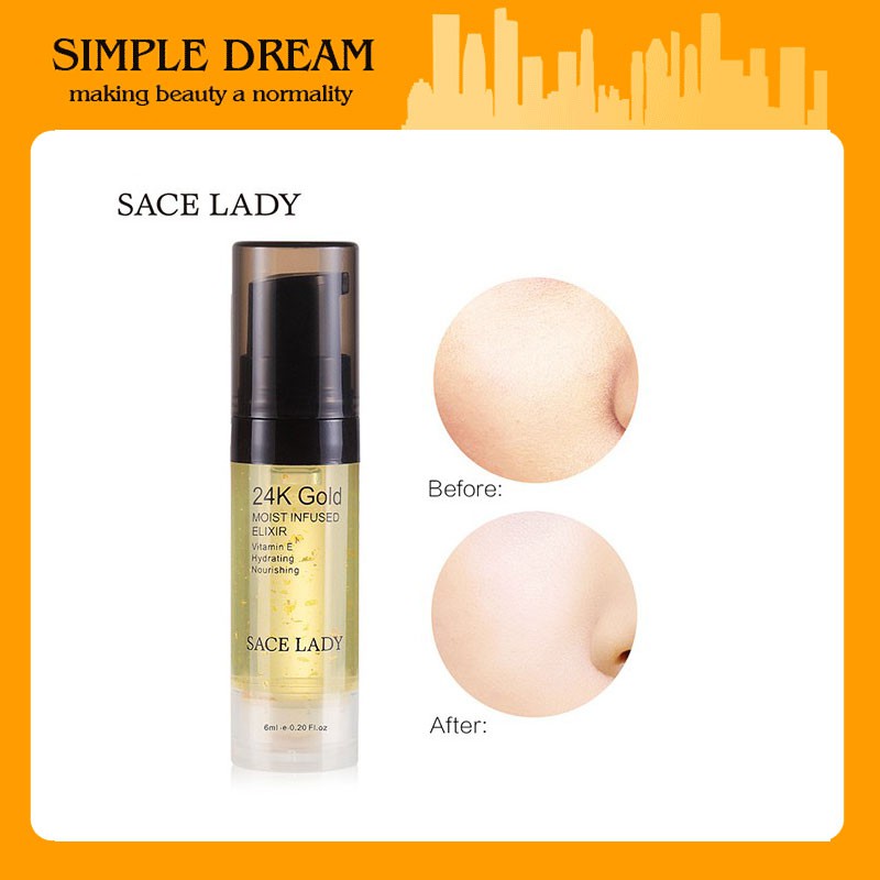 【Ready Stock】SACE LADY Moisturizing Serum 24K Makeup Rose Gold Foil 6ml Capacity