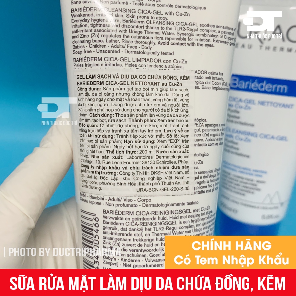 Sữa rửa mặt làm dịu da URIAGE BARIEDERM CICA-GEL NETTOYANT 200ml