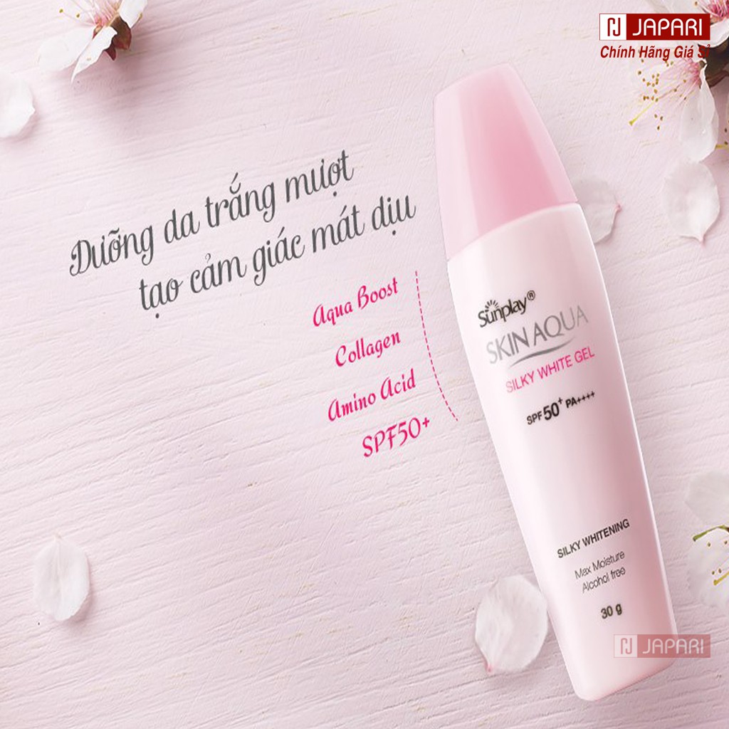 Kem Chống Nắng Sunplay SkinAqua Silky White Gel CHÍNH HÃNG Dưỡng Trắng Da Mặt Kcn Rohto Nhật Bản NẮP HỒNG Mỹ Phẩm JAPARI