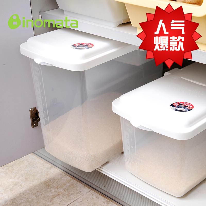 Thùng đựng gạo, thực phẩm Inomata Nhật Bản nắp bật bánh xe 10kg Nhựa PP kháng khuẩn, không chứa BPA, không sinh độc hại