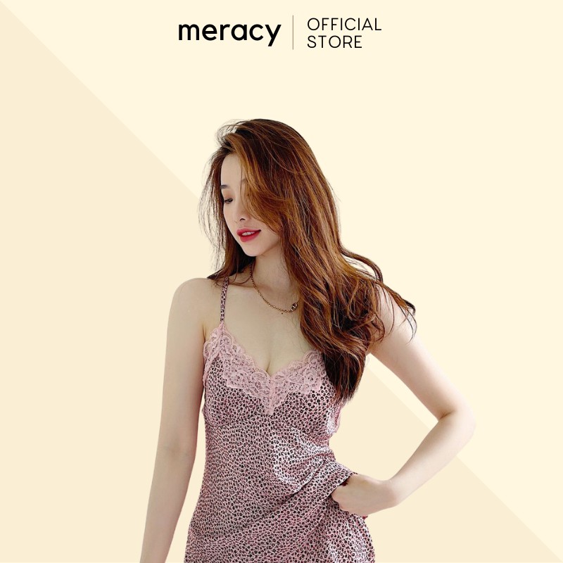 Đầm ngủ lụa satin 2 dây cao cấp nữ MERACY có mút ngực ren mặc nhà họa tiết báo đốm M03 - VN | BigBuy360 - bigbuy360.vn
