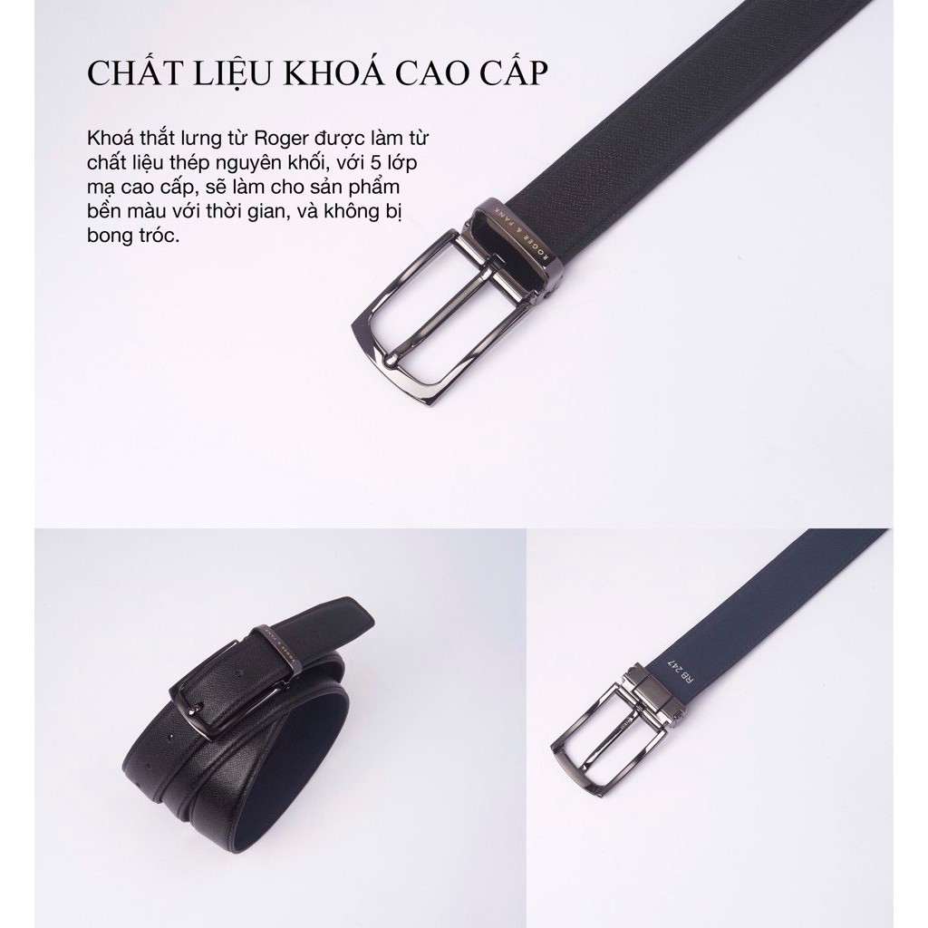 Thắt lưng nam da thật cao cấp hai mặt bản 3.2 cm Roger & Fank