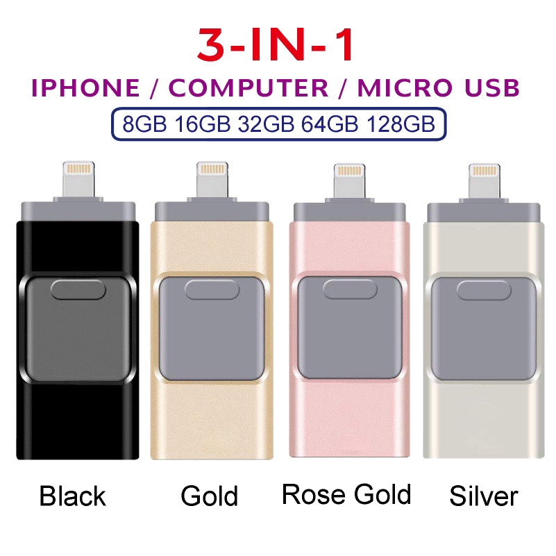 Usb Otg 3 Trong 1 256gb 128gb Cho Iphone X / 8 / 7 Plus / 6 / 6s / Se / Ipad