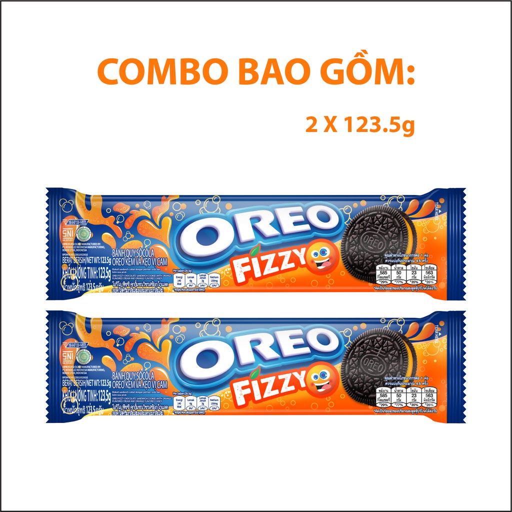 Combo Ăn Vặt "Cam Bùng Cháy" : 2 Thanh OREO Bùng Vị Cam,1 Solite Vị Cam,2 vỉ Trident Vị Trái Cây,1 Gói Bột Tang Vị Cam