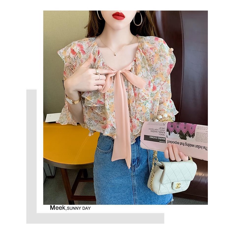 Áo Sơ Mi Chiffon Tay Bèo In Hoa Size Lớn Thời Trang Mùa Hè Cho Nữ