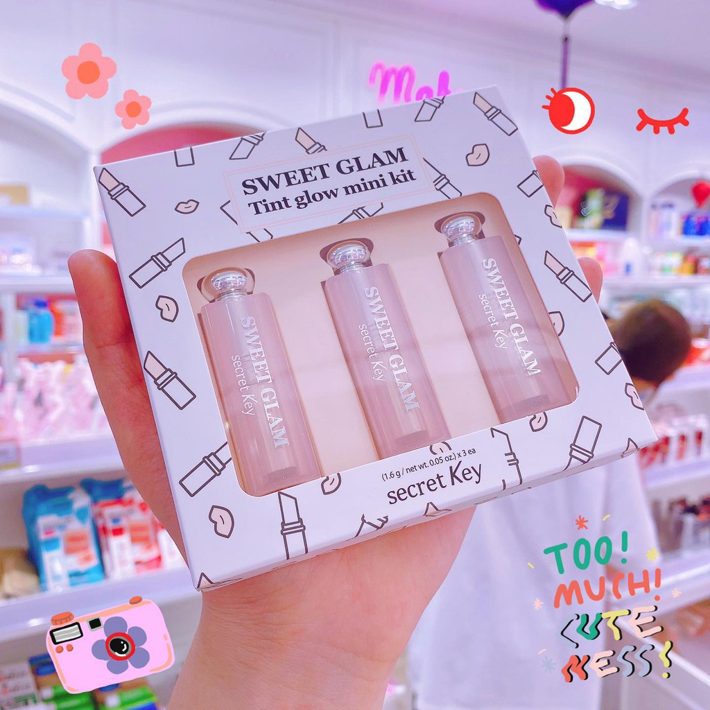 [Mã SKAMFM23M giảm 10% đơn 250K] Bộ Son Dưỡng Có Màu Secret Key Sweet Glam Tint Glow Mini Kit