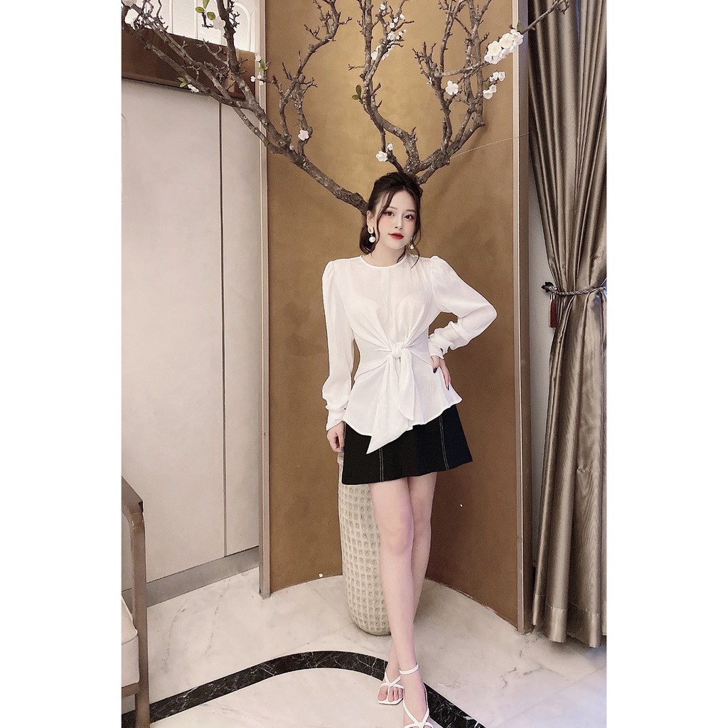 Áo sơ mi nữ tay lửng thắt nơ - 20Again