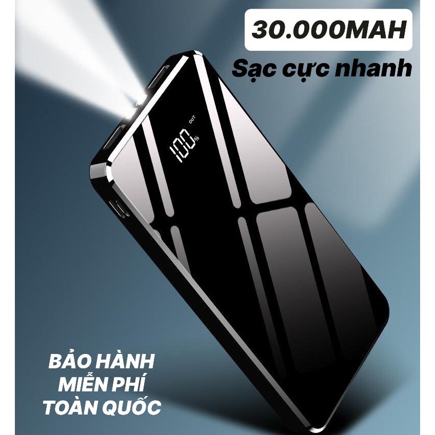 (DUNG LƯỢNG 30000MAH -TẶNG CÁP SẠC CỰC NHANH) -PIN SẠC DỰ PHÒNG THIẾT KẾ MẶT GƯƠNG CAO CẤP HIỂN THỊ PHẦN TRĂM PIN