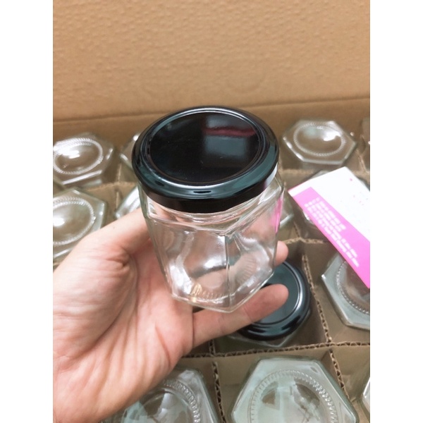 Hủ thuỷ tinh nắp thiếc hình lục giác 180ml (Chai lọ mỹ phẩm)