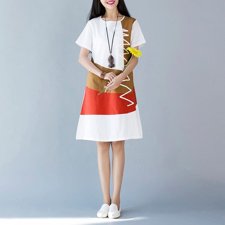 Đầm Chữ A Vải Lanh cotton Mỏng Dáng Rộng Tay Ngắn Phong Cách Hàn Quốc Mới Cho Nữ