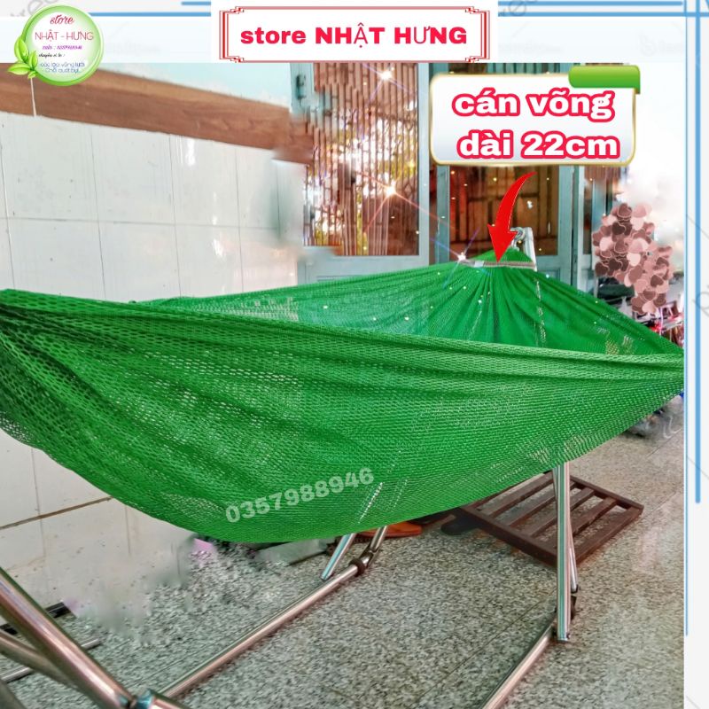 Võng lưới cán thép ngắn 22cm dày mềm rộng, KT 235x 150cm nặng 1kg, võng lưới đầu ngắn cao cấp