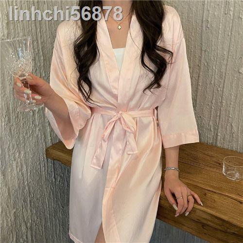 ▨☑◘váy ngủ sexy nửa tay Hàn Quốc áo ngủ nữ áo choàng tắm băng lụa