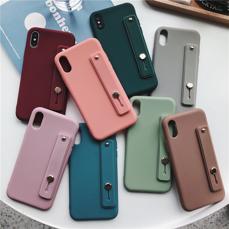 Ốp điện thoại mềm trơn màu có quai đeo tay cho iPhone 6/6S/6+/6S+/7/7+/8/8+/X/XS/XR/XS MAX 11 11Pro 11Promax 12 12Pro 12Promax 13 13Pro 13Promax