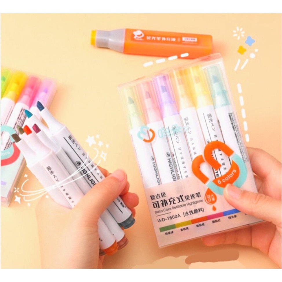 Bộ bút highlight 6 màu pastel xinh xắn SH025