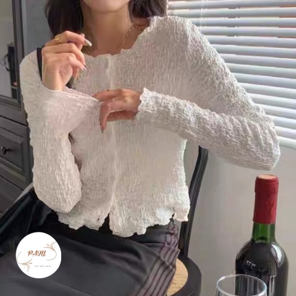 Áo cộc tay nữ phối cúc chất xốp nhăn, Áo thun nữ dáng ôm body tay ngắn chất co giãn cực mát,xinh xắn | BigBuy360 - bigbuy360.vn