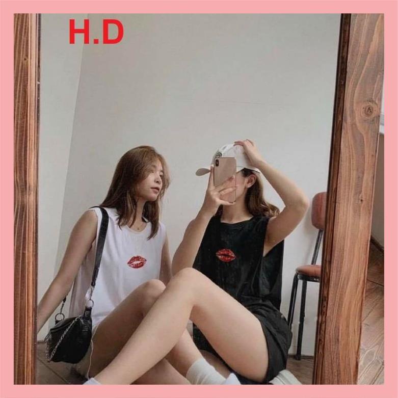 Set bộ tanktop 3 món Đôi Bạn Môi Đỏ Unisex❤Gồm Tank top 3 lỗ+Quần Short+bra♥️Chất cotton