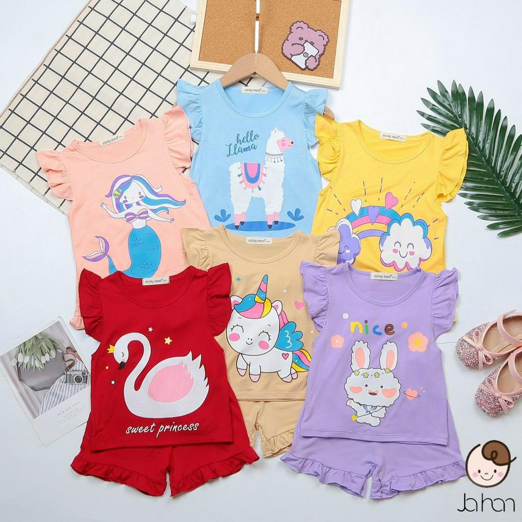 [SALE] Bộ Cộc Tay Cánh Tiên Bé Gái Minky Mom Vải Thun Lạnh Hoạ Tiết Nàng Tiên Cá, Bộ Quần Áo Cho Bé Mặc Nhà MKM2245