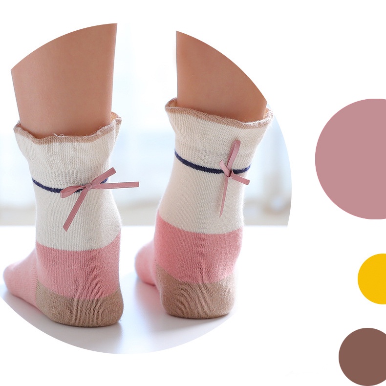 Tất cho bé gái , set 5 đôi vớ dành cho trẻ em chất liệu cotton chống trượt cao cổ hình dễ thương COLOR KIDS.