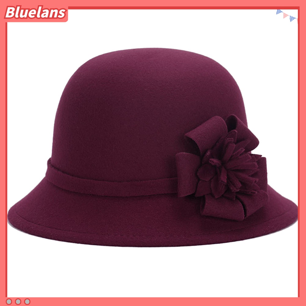 Nón Bucket Chất Liệu Len Màu Sắc Trơn Hoạ Tiết Hoa Phong Cách Vintage