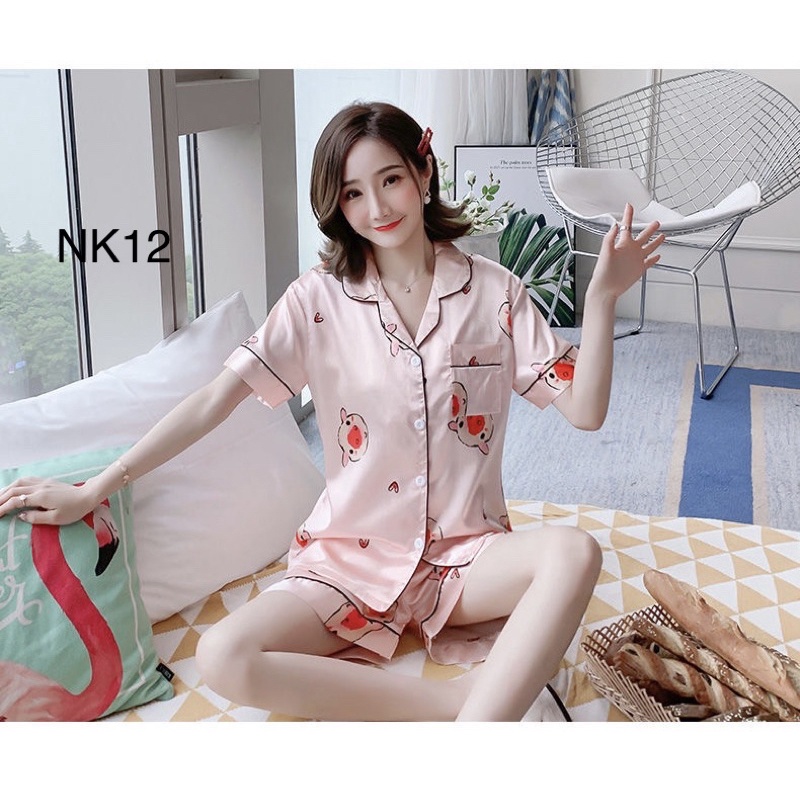 Đồ ngủ lụa Satin quần đùi cao cấp cho nữ. Sz M(40-52kg) | BigBuy360 - bigbuy360.vn