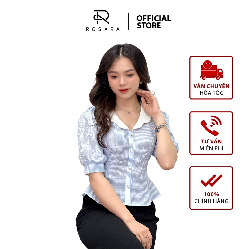 Áo sơ mi thời trang nữ peplum kẻ sọc Rosara G34
