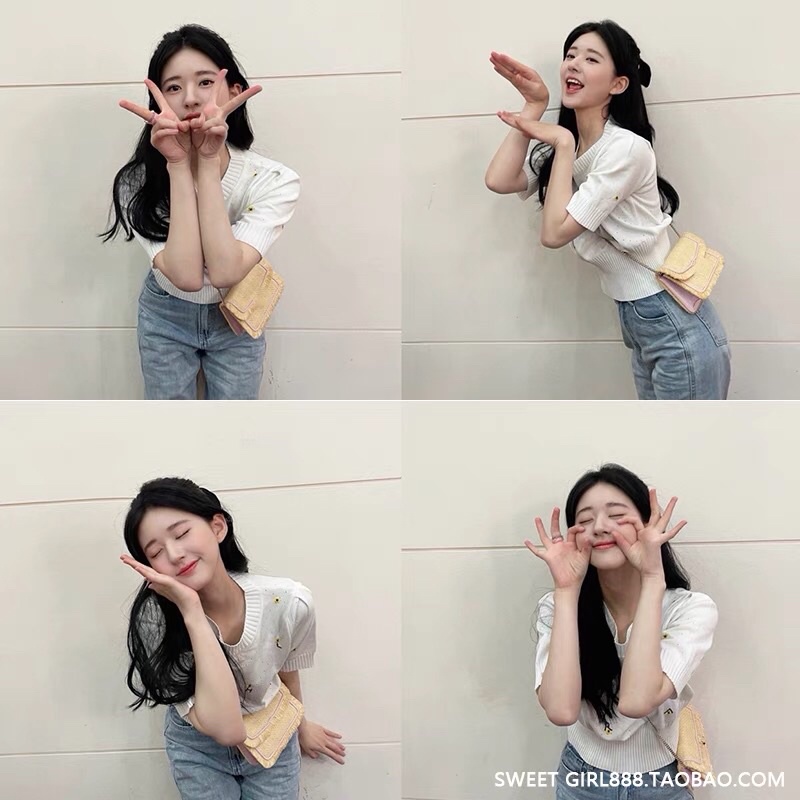 ÁO LEN TĂM MONGTOGHI NGẮN TAY BO EO DÁNG NGẮN HOẠ TIẾT CHỮ CÁI ĐÍNH HOA CÚC