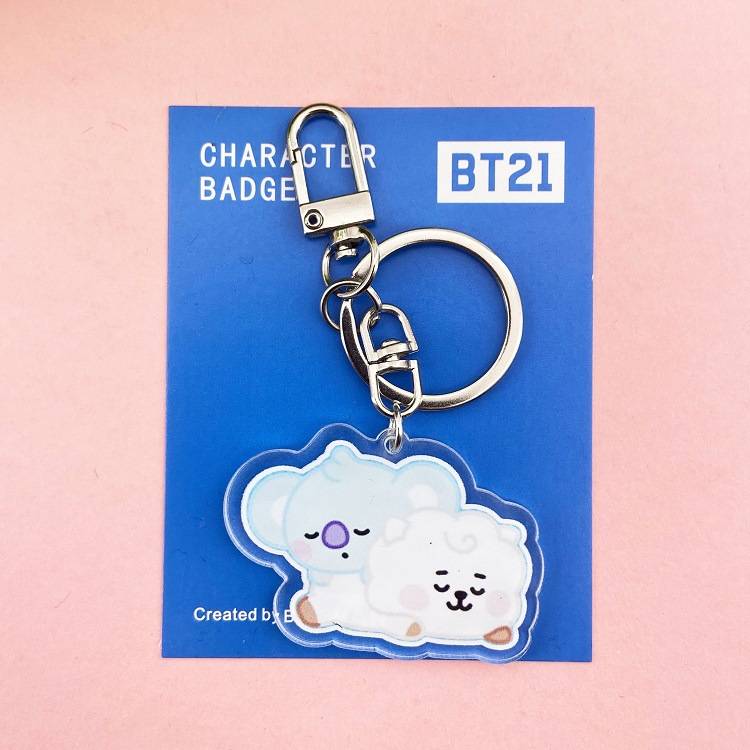 Móc khóa xinh xắn dành cho fan hâm mộ nhóm nhạc Hàn Quốc KPOP BTS BT21 Double Sided Acrylic Key Chain Pendant Cartoons Accessories Key Ring CHIMMY COOKY KOYA MANG RJ SHOOKY TATA Boy girl Gift