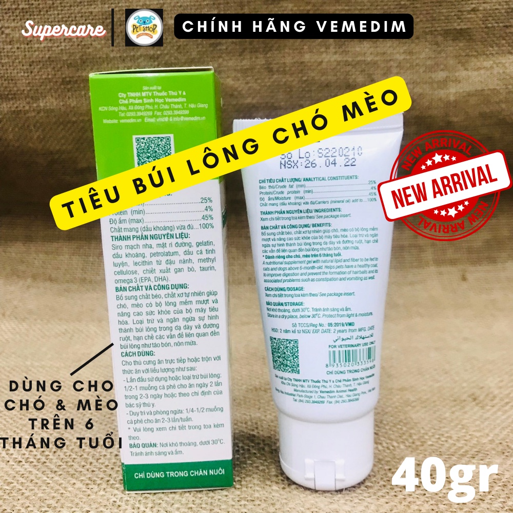 Gel Tiêu Búi Lông Chó Mèo Hairball Cure 40gr Ngừa Táo Bón, Nôn Mửa