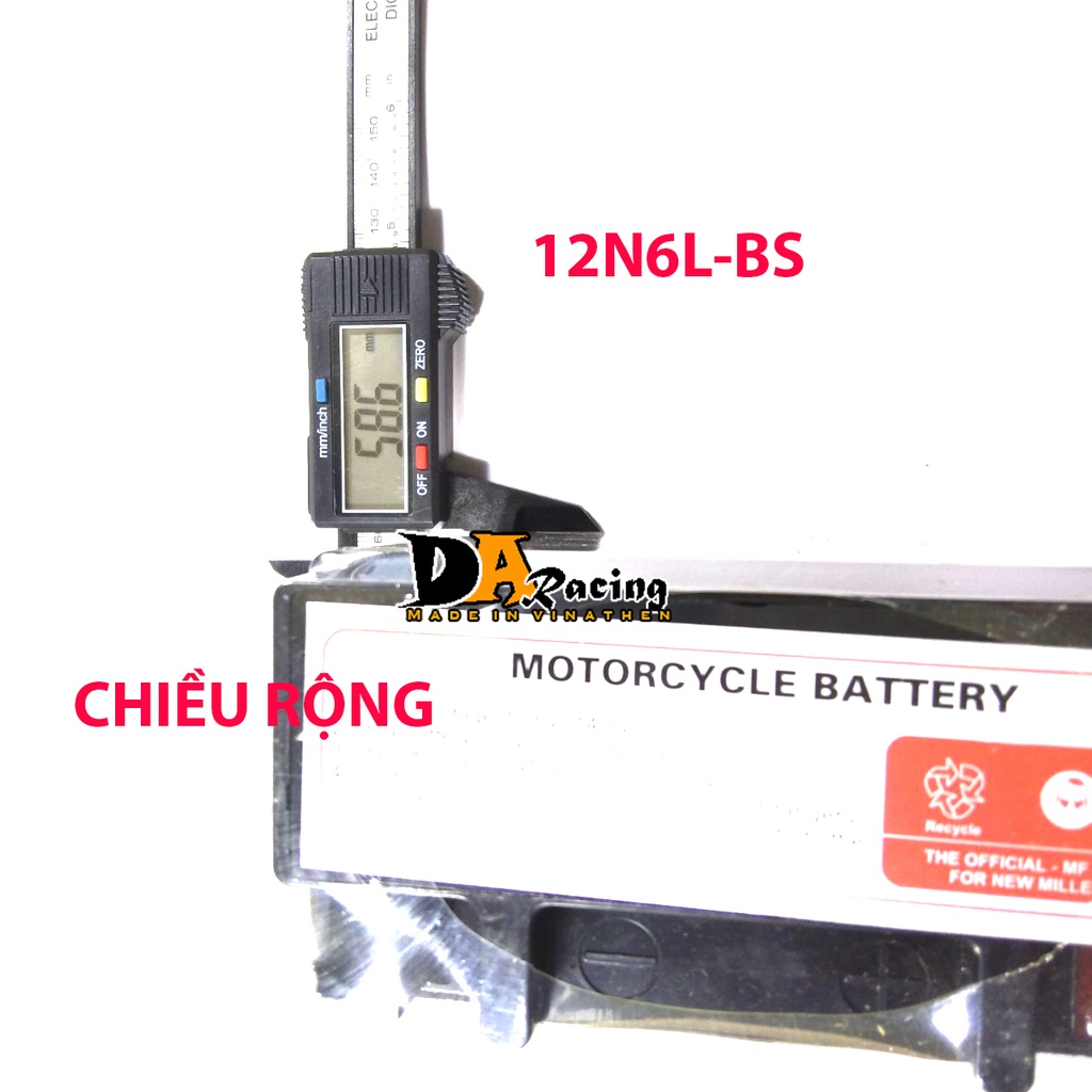 Bình ắc quy khô  MBK THAILAND 12N6L-BS  12V-6Ah/10hr kích thước 12x6x 12,5 cm
