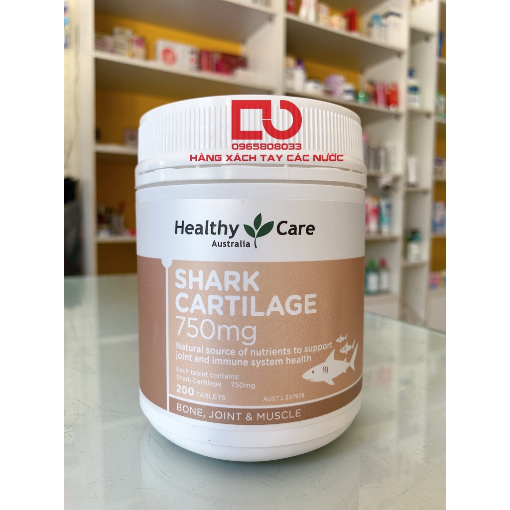 Viên sụn cá mập Shark Cartilage 750mg Healthy Care 200 viên nội địa Úc - Hỗ trợ điều trị các vấn đề về cơ xương khớp