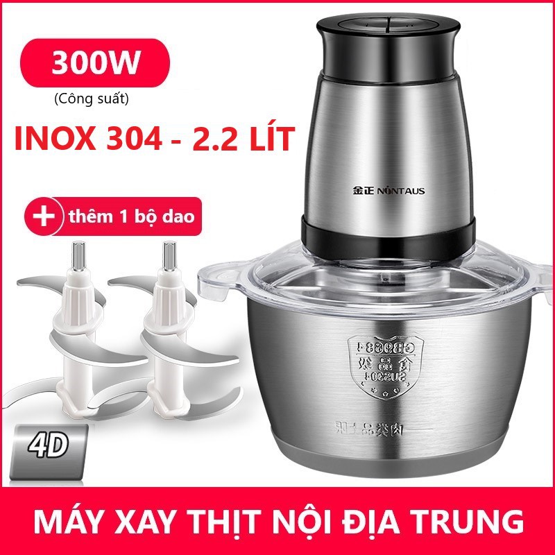 [Mẫu mới: 2.2L + Mua 1 tặng 1] Máy xay thịt cá đa năng NINTAUS cối Inox 304 cao cấp Nội địa Trung. Công suất 300w