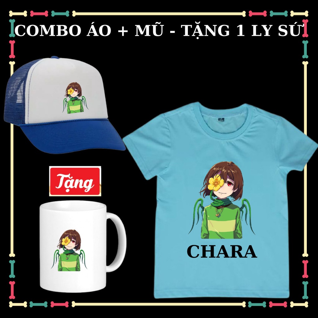 Combo áo mũ lưỡi trai Chara hot Game Sans Undertale cho bé trai bé gái Tặng HUY HIỆU Chara xịn xò cho trẻ em