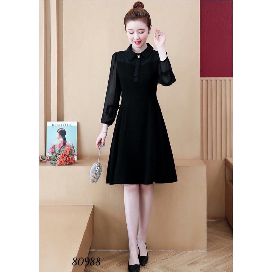 Váy xòe nữ dài tay công sở dễ thương Thời Trang Emy 80988