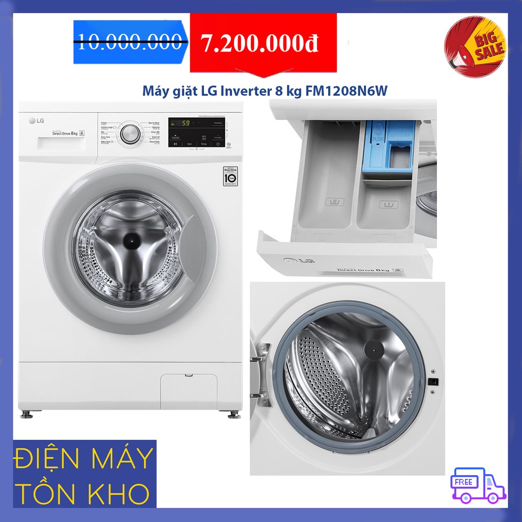 Máy giặt LG Inverter 8 kg FM1208N6W