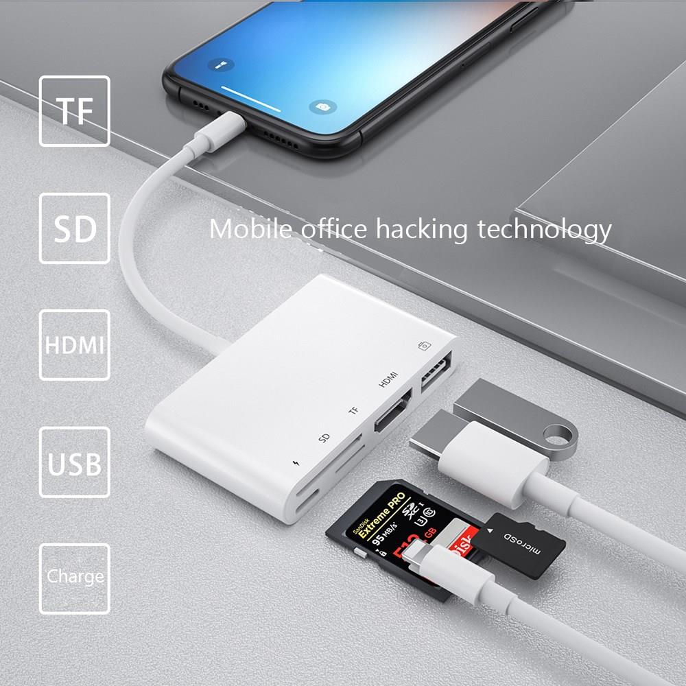 AMORUS Đầu Đọc Thẻ Nhớ SD/ TF 5 Trong 1 Chuyển Đổi Lightning Sang HDMI Đa Năng Cho Iphone/ Ipad