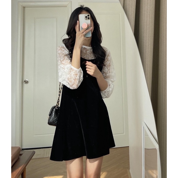 Set yếm nhung áo ren nữ tính cho nữ có size