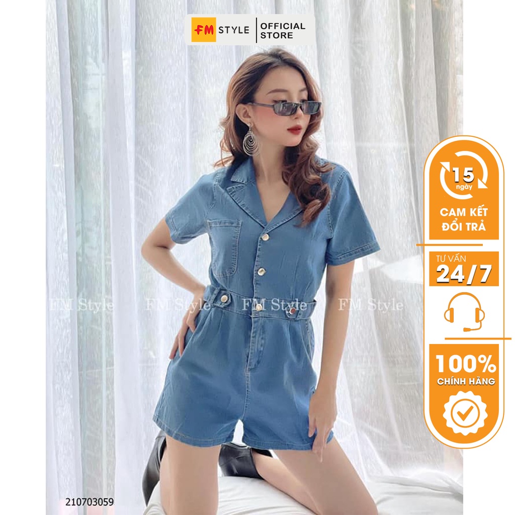 Đồ liền thân FM Style jump jeans nữ cổ vest, chất Denim cao cấp, chuẩn form - trẻ trung - hiện đại 210703060