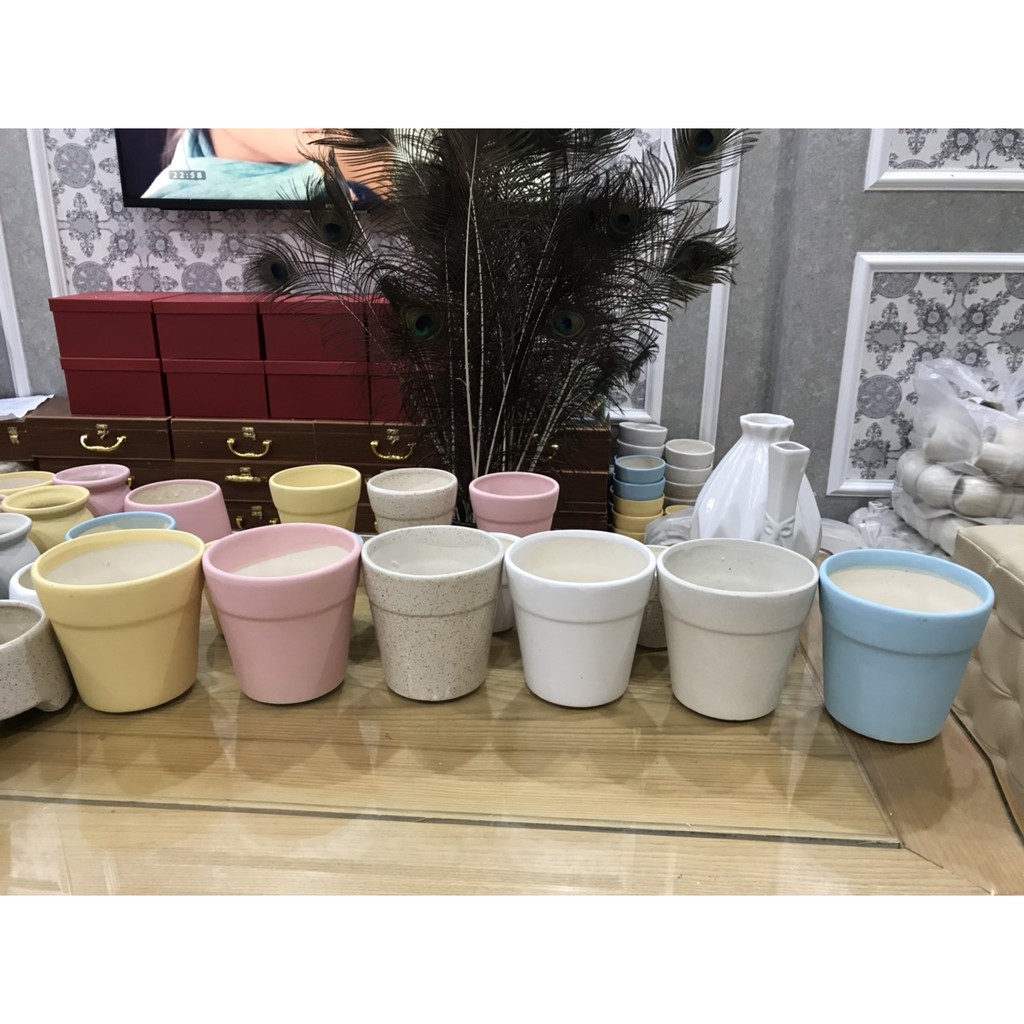 [Gốm Sứ Bát Tràng] [7*7cm] Chậu trồng cây cảnh - chậu cậy mini - Sen Đá - Xương Rồng  - Hoa nhỏ - Kiểu hình xô - MS104.