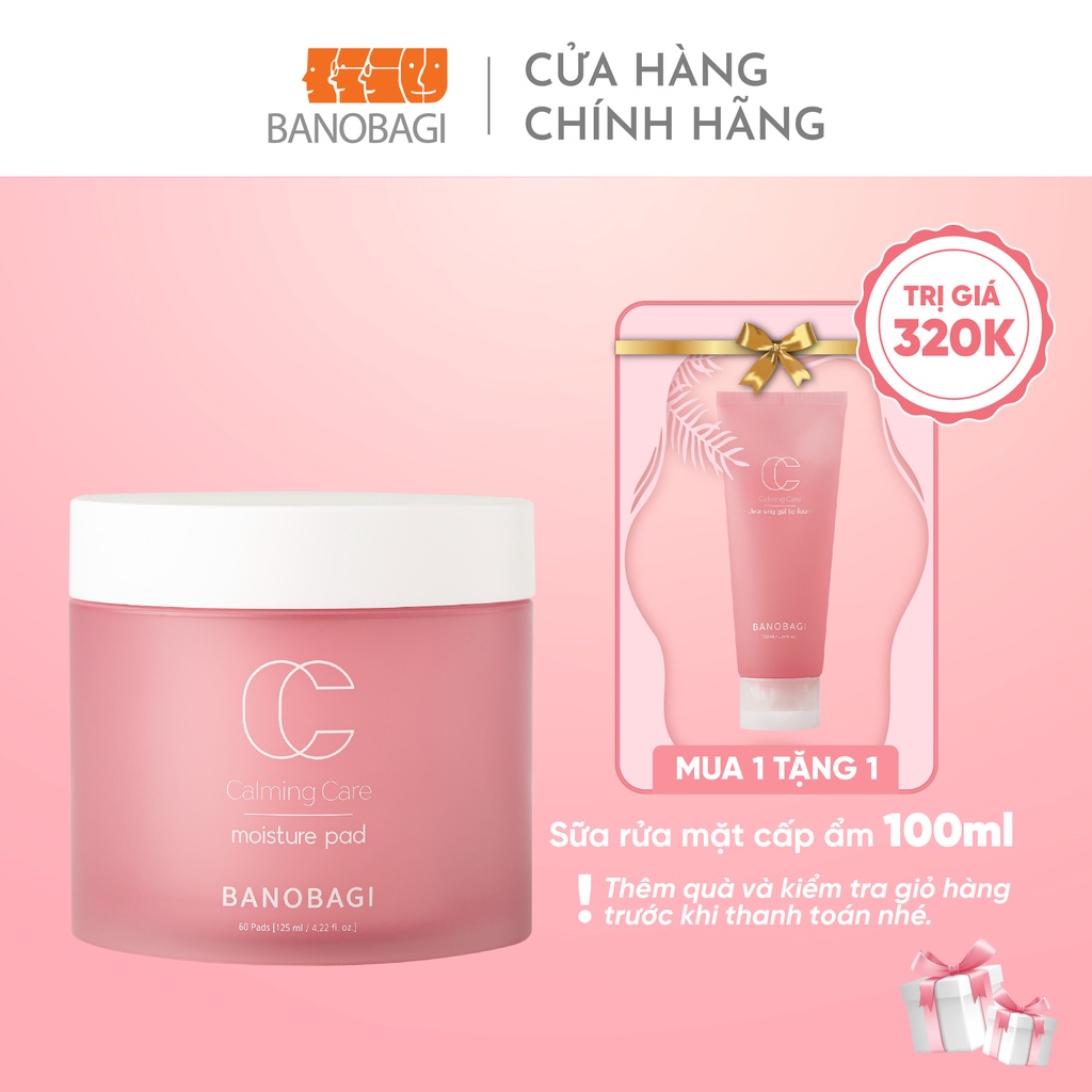 Toner Nước Hoa Hồng Dưỡng Ẩm Dạng Bông Banobagi Calming Care Moisture Pad 60pad/125ml