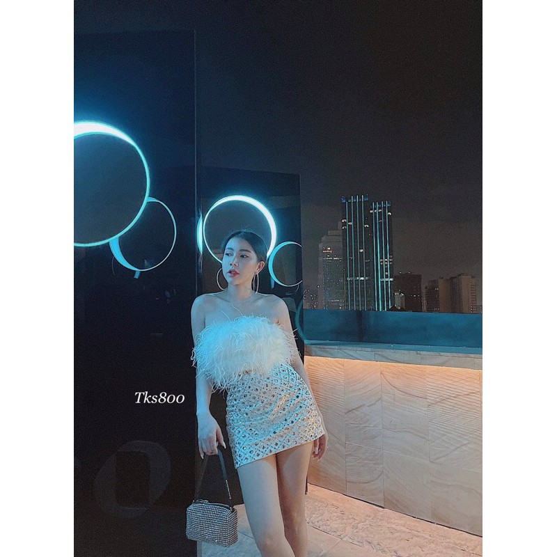 Sét áo lông và chân váy đính đá