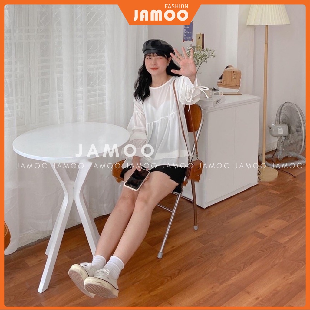 ÁO SƠ MI VOAN BABYDOLL TAY BỒNG THẮT NƠ, ÁO SƠMI JAMOO